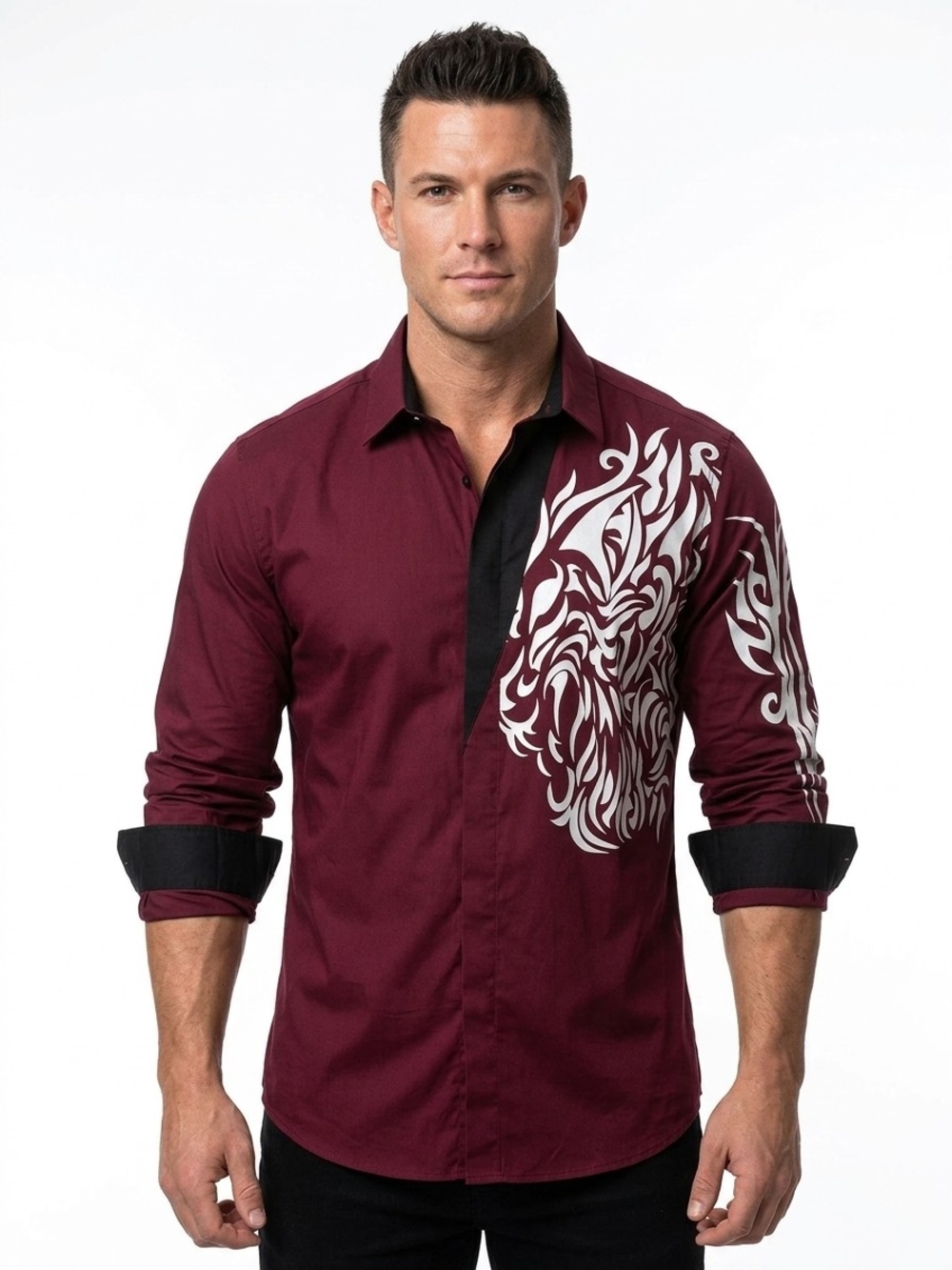 Coofandy Men's Burgundy Long-Sleeve Shirt Size Large NWT P2P 23.5in